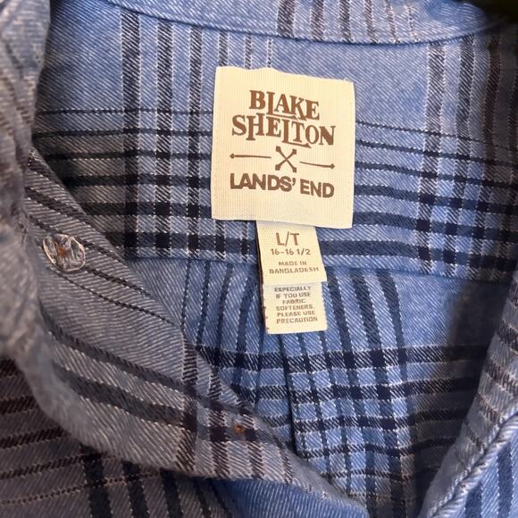 Blake Shelton x Lands’ End Plaid Button-Down Shirt – Blue Check (Men’s L/T) - Picture 5 of 6